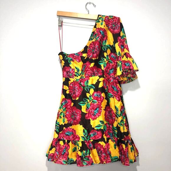 La Maison Talulah Barcelona Bloom One Shoulder Floral Mini Dress Size M - Picture 5 of 9